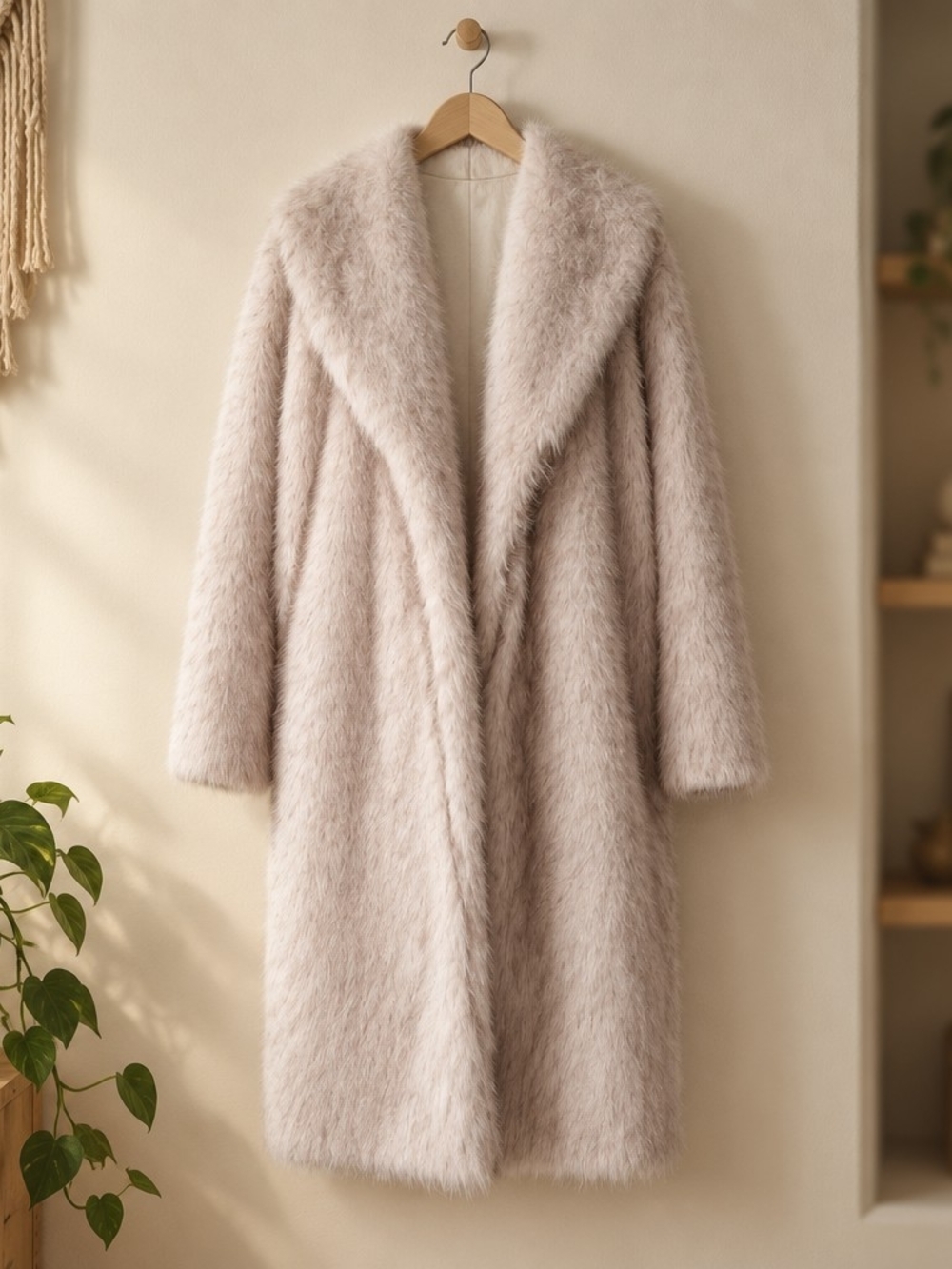 Faux Fur Long Coat - Cream Women's Coat